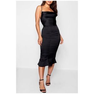 Boohoo Black Satin Midi Dress